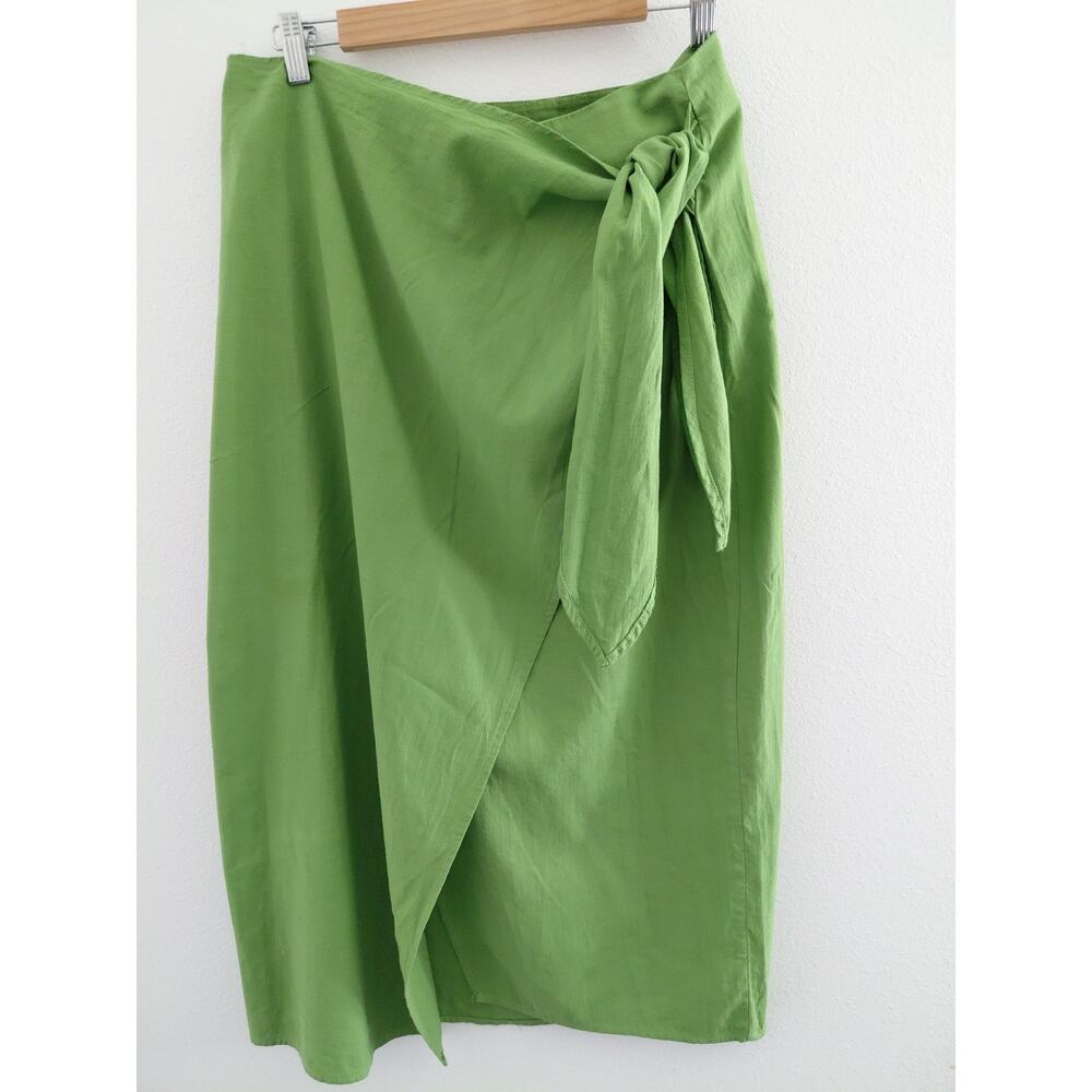 H&M Skirt Maxi Real Wrap Skirt MEDIUM 100% Cotton Lime Green Spring Summer Boho - Picture 4 of 13